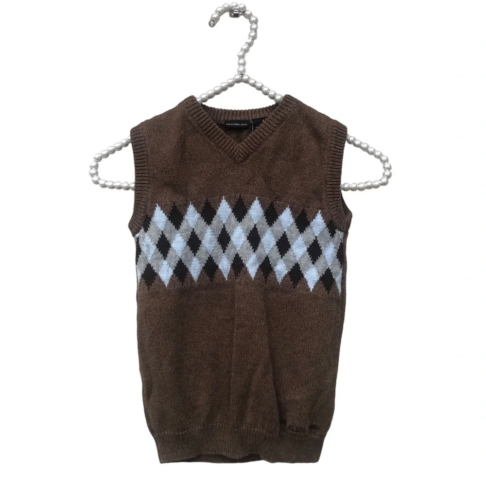 Calvin Klein Brown Argyle Sweater Vest size 6 - Picture 3 of 9